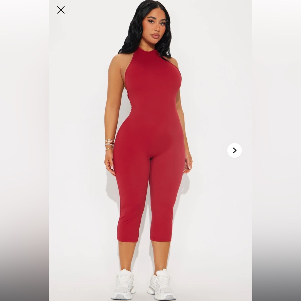 Red halter jumpsuit